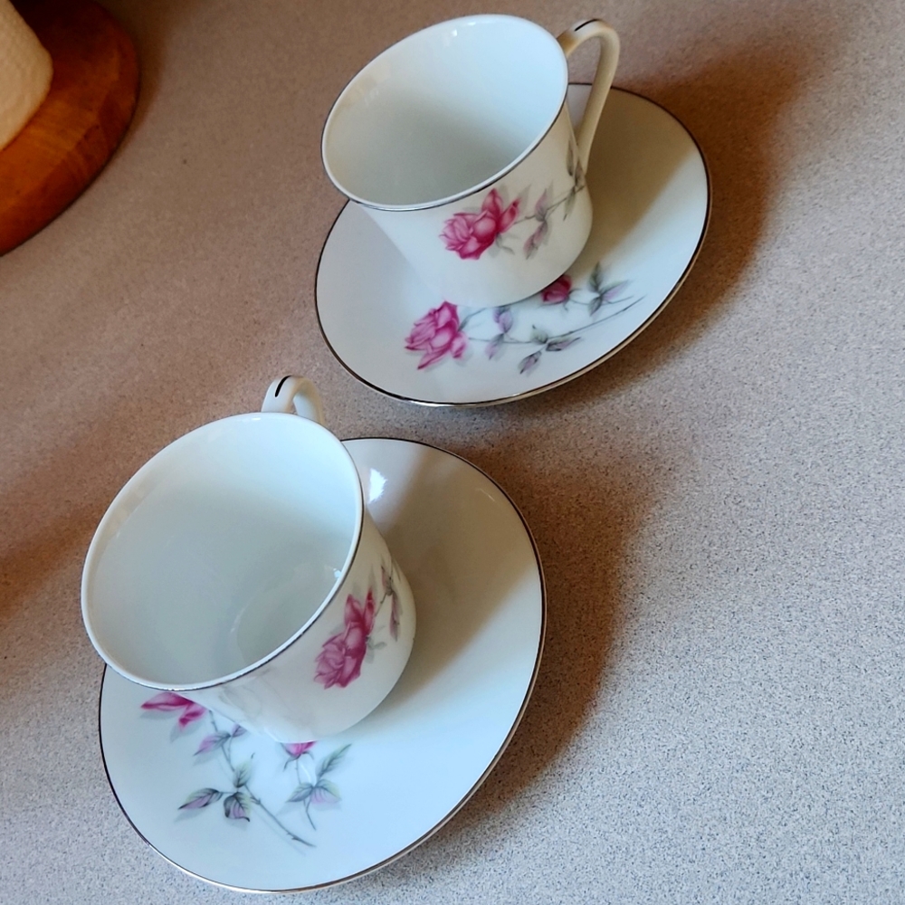 Nasco Rose Bramble fine china tea cup saucer set (2) Four pieces total